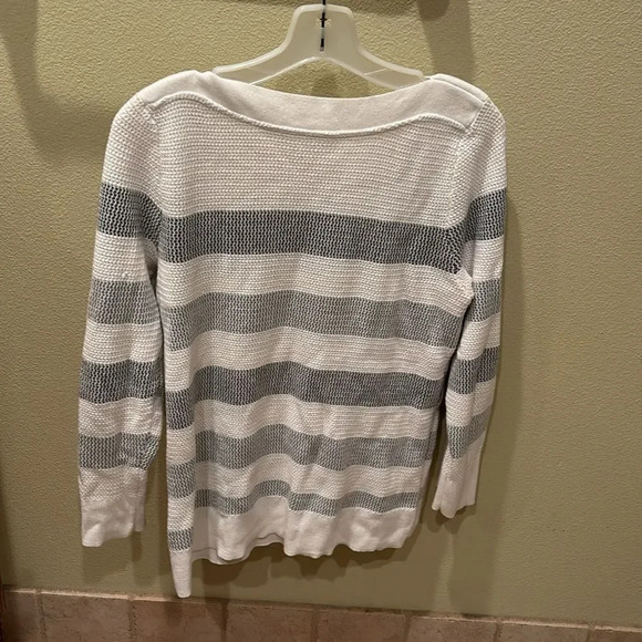 Market and Spruce white and light black striped long sleeve sweater - Picture 6 of 9